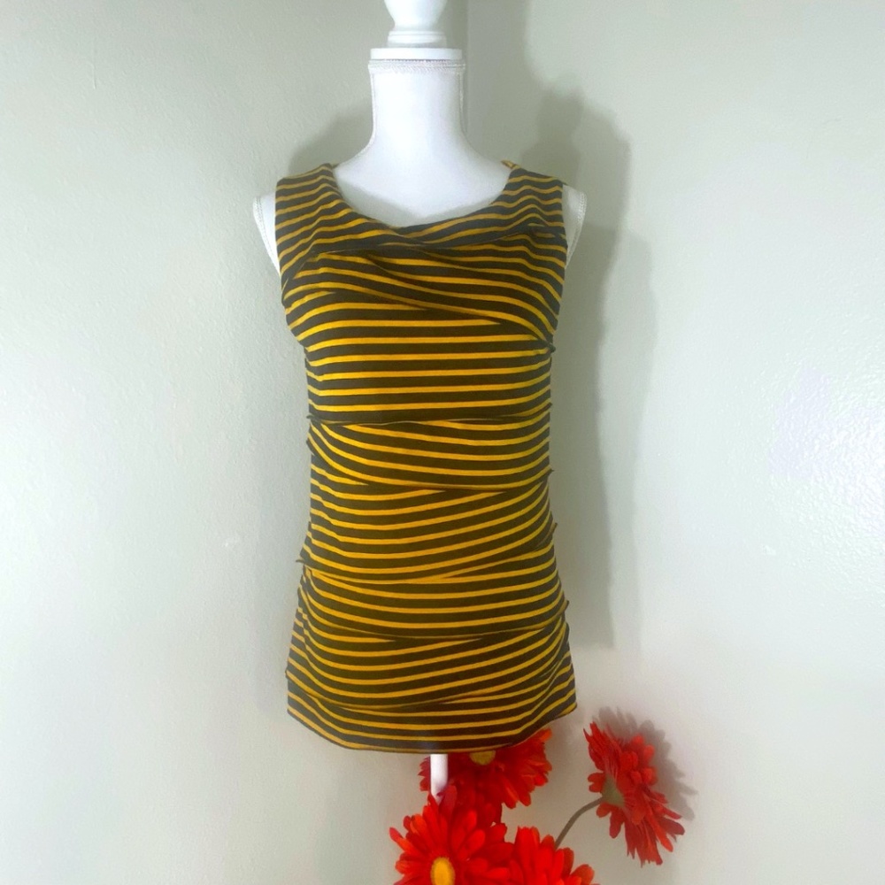 Yellow and Black Pleated Sleeveless Top
